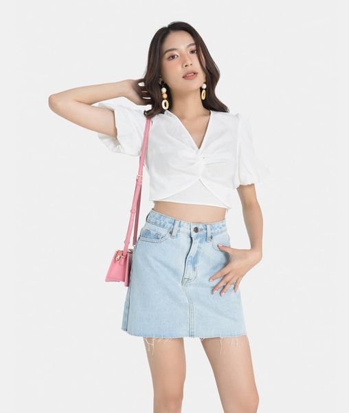 Áo kiểu ctoptop xoắn ngực tay bí