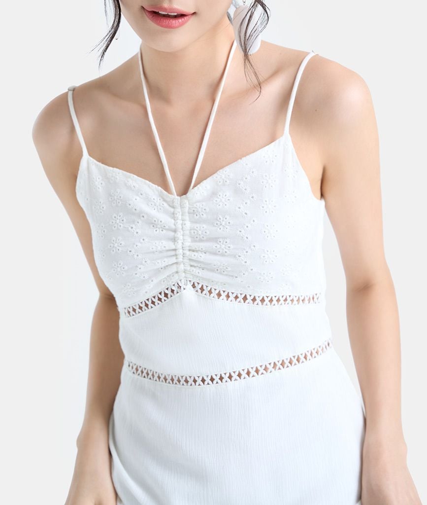 Đầm 2 dây phối ren cotton