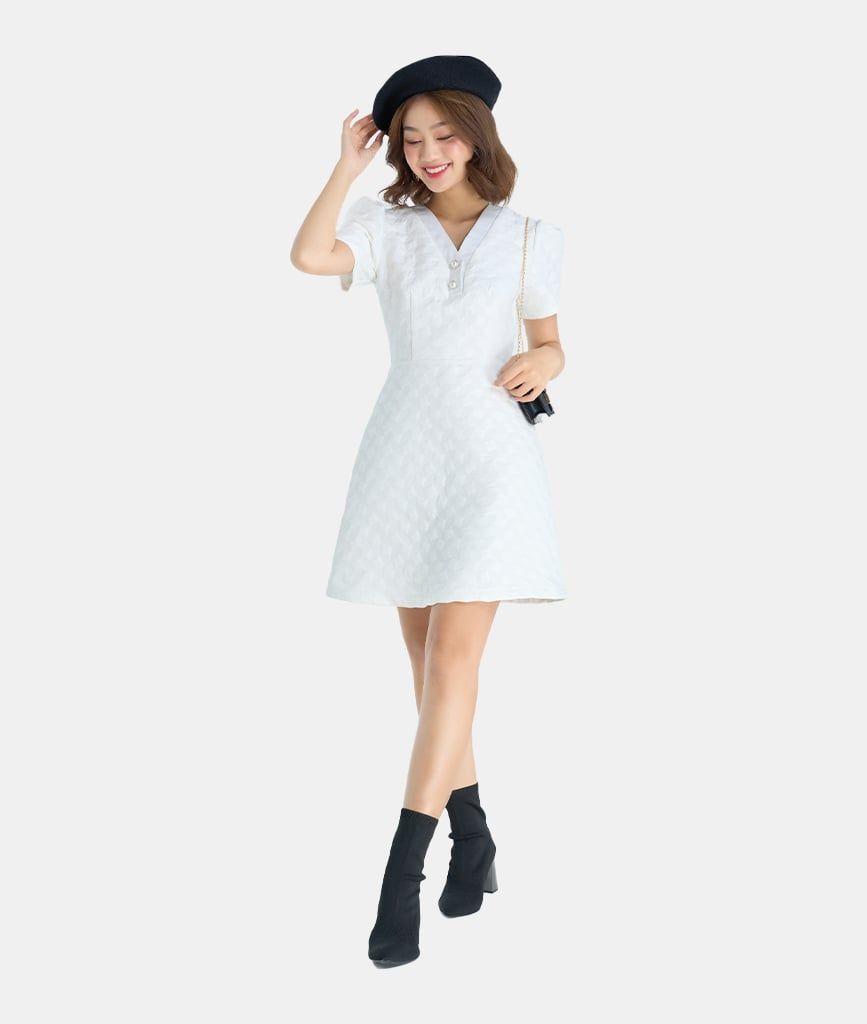 Đầm lửng cổ nẹp V