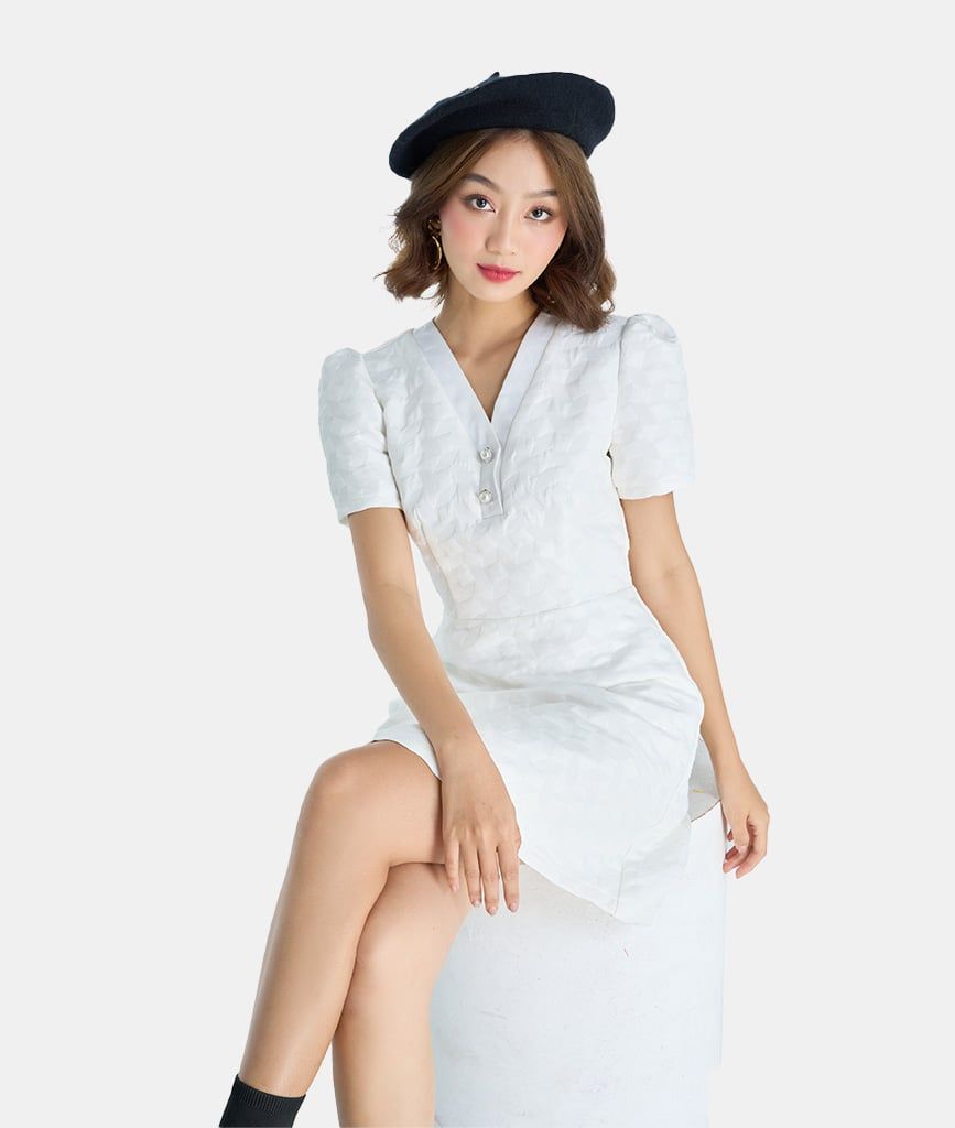 Đầm lửng cổ nẹp V