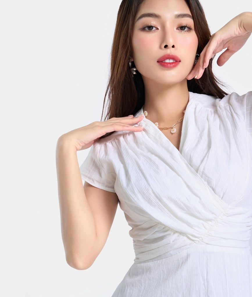 Đầm xếp nhún chéo ngực