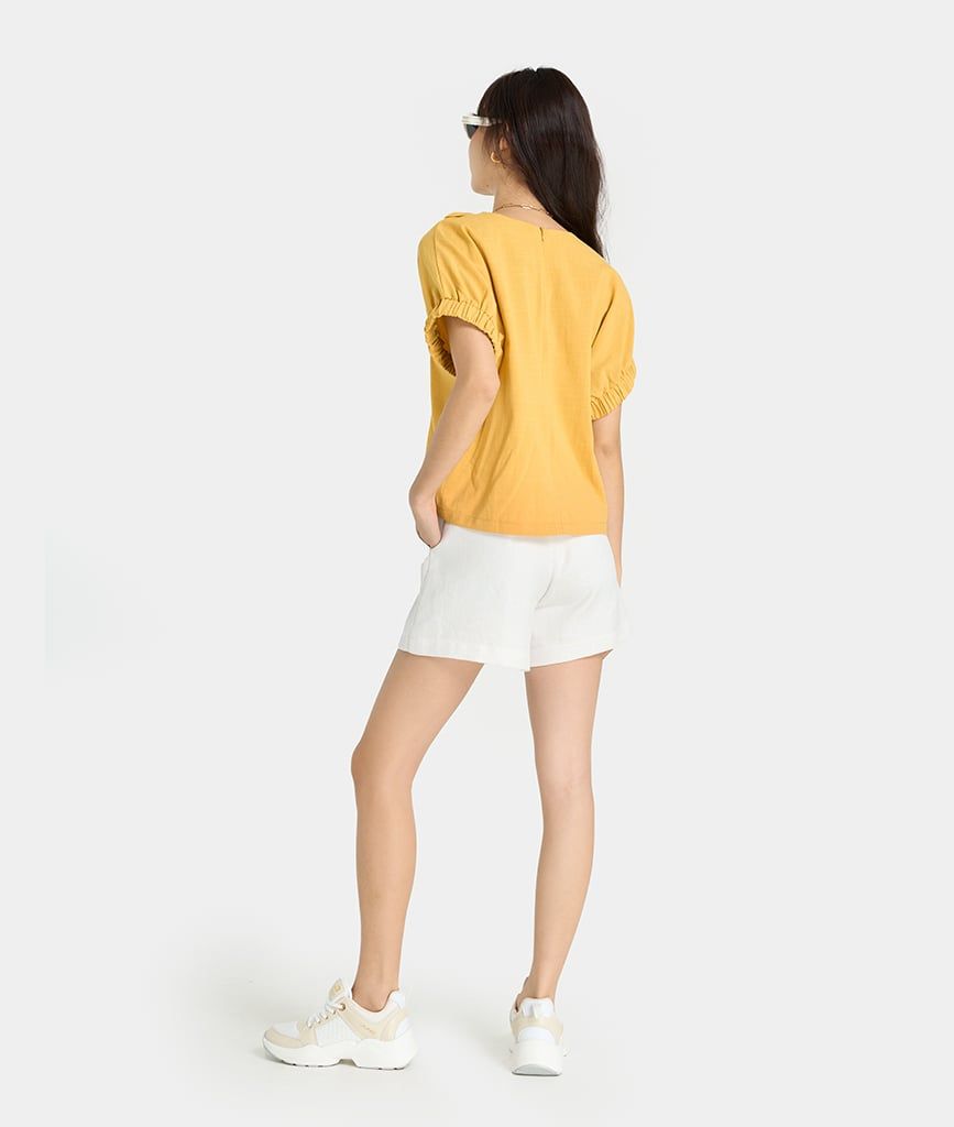 Áo kiểu xoắn vai tay thun