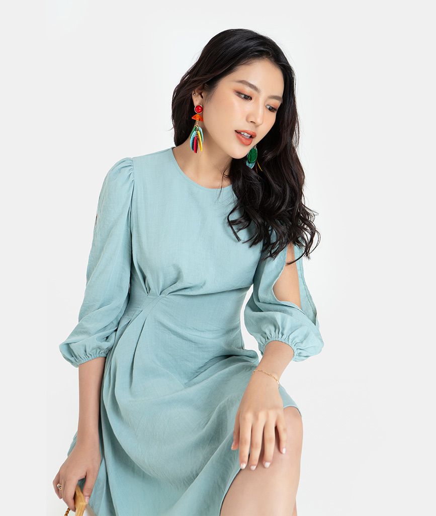ĐẦM NHÍU EO TAY DÀI XẺ