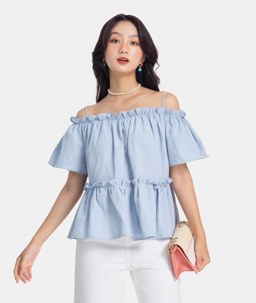 Áo kiểu 2 dây rút nhún bẹt vai