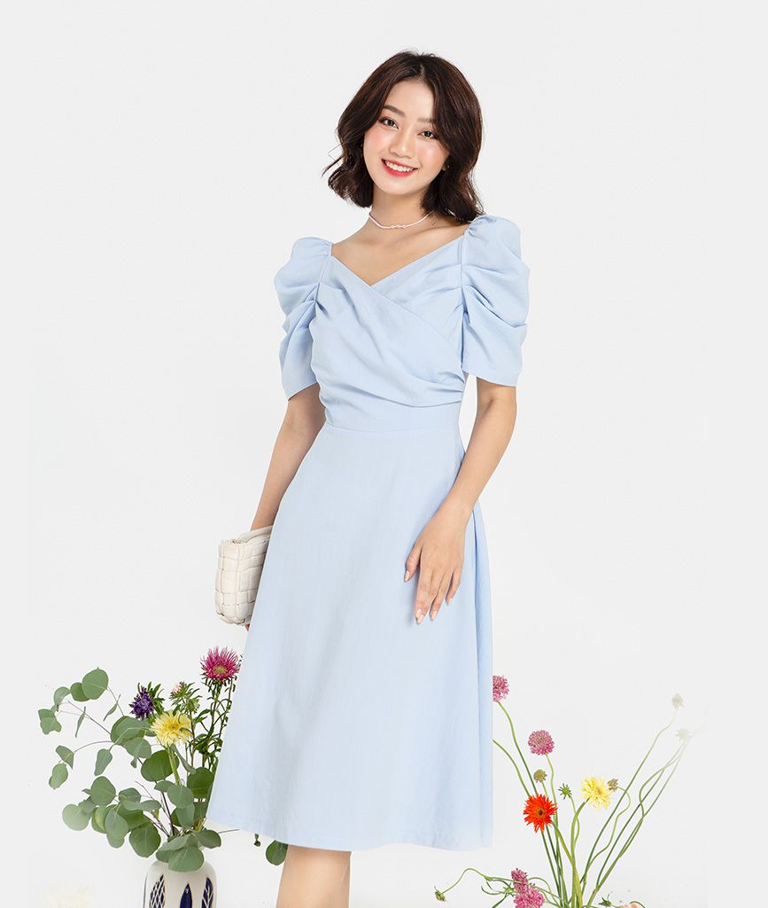 ĐẦM MIDI ĐẮP NGỰC TAY PHỒNG