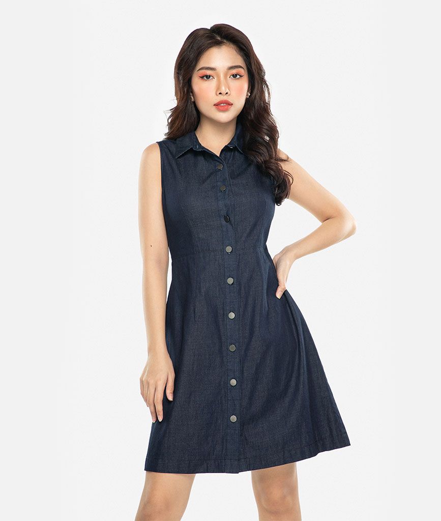 Đầm suông kaki jean sát nách