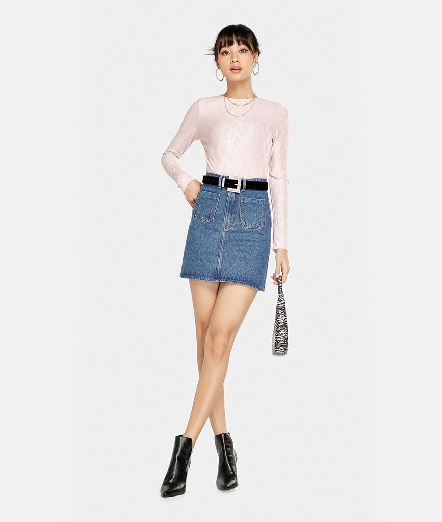 Váy jeans A túi trước