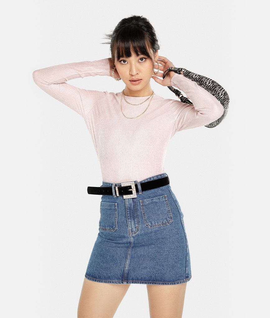 Váy jeans A túi trước
