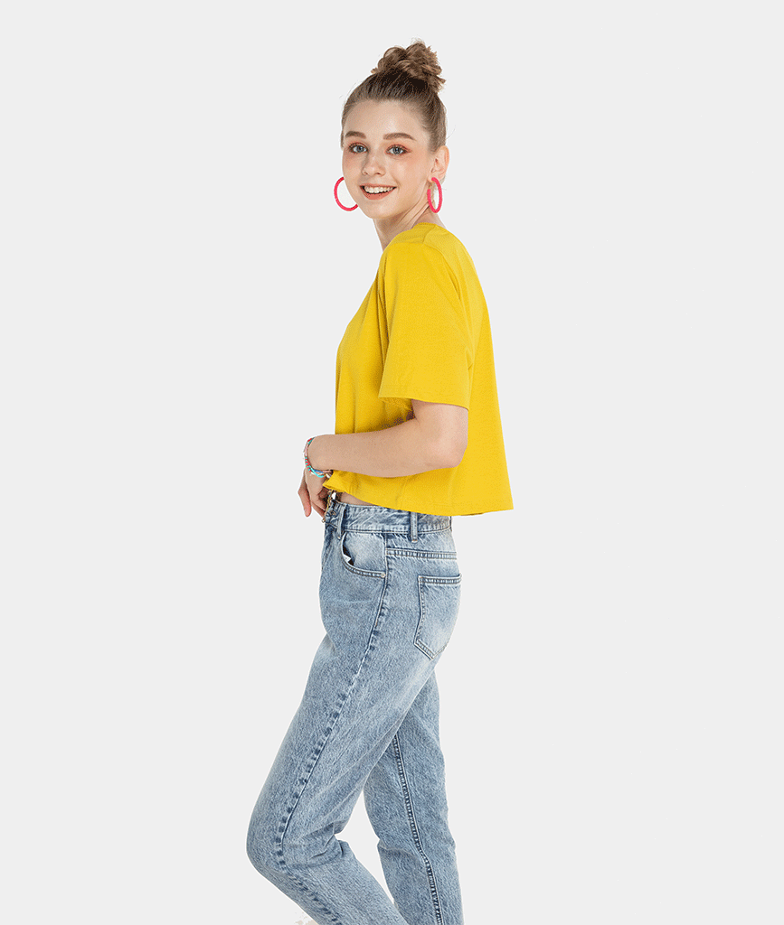 Quần denim dài xé lai