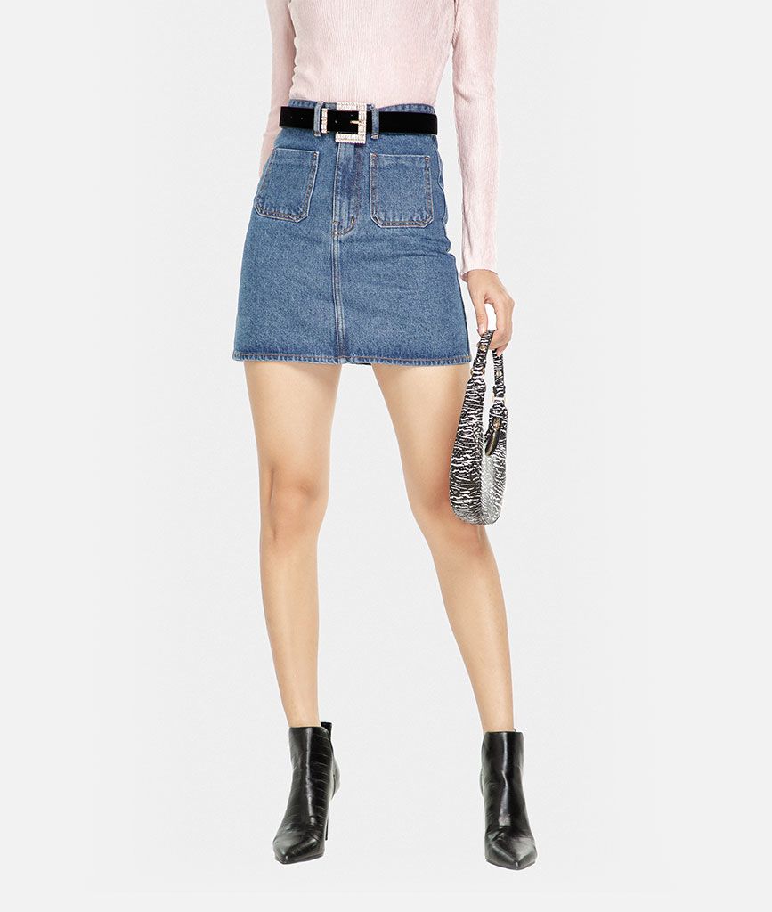 Váy jeans A túi trước