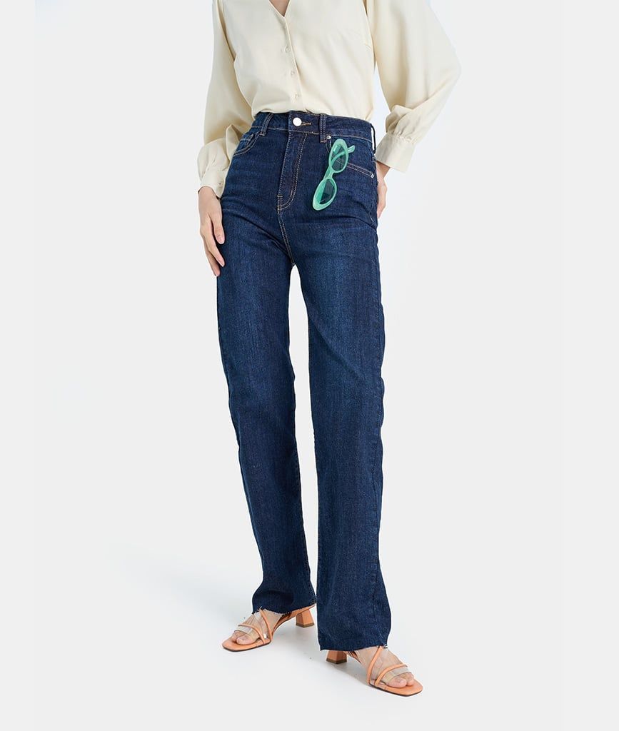 Quần jeans dài lưng cao ống côn