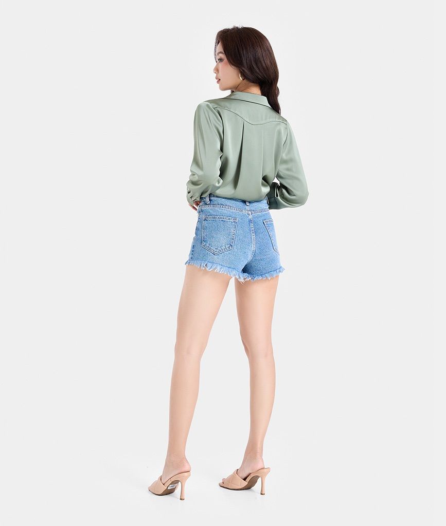 Quần short Denim casual lai tua rua