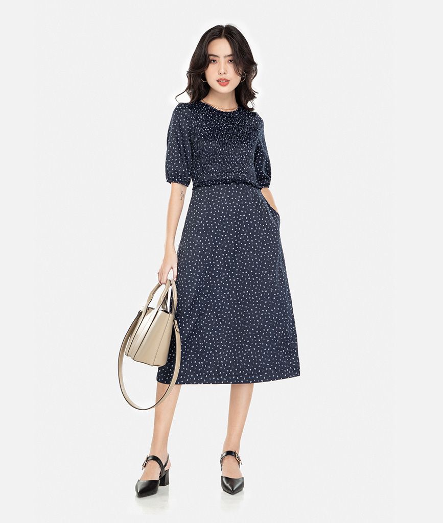 Đầm midi dập nhún