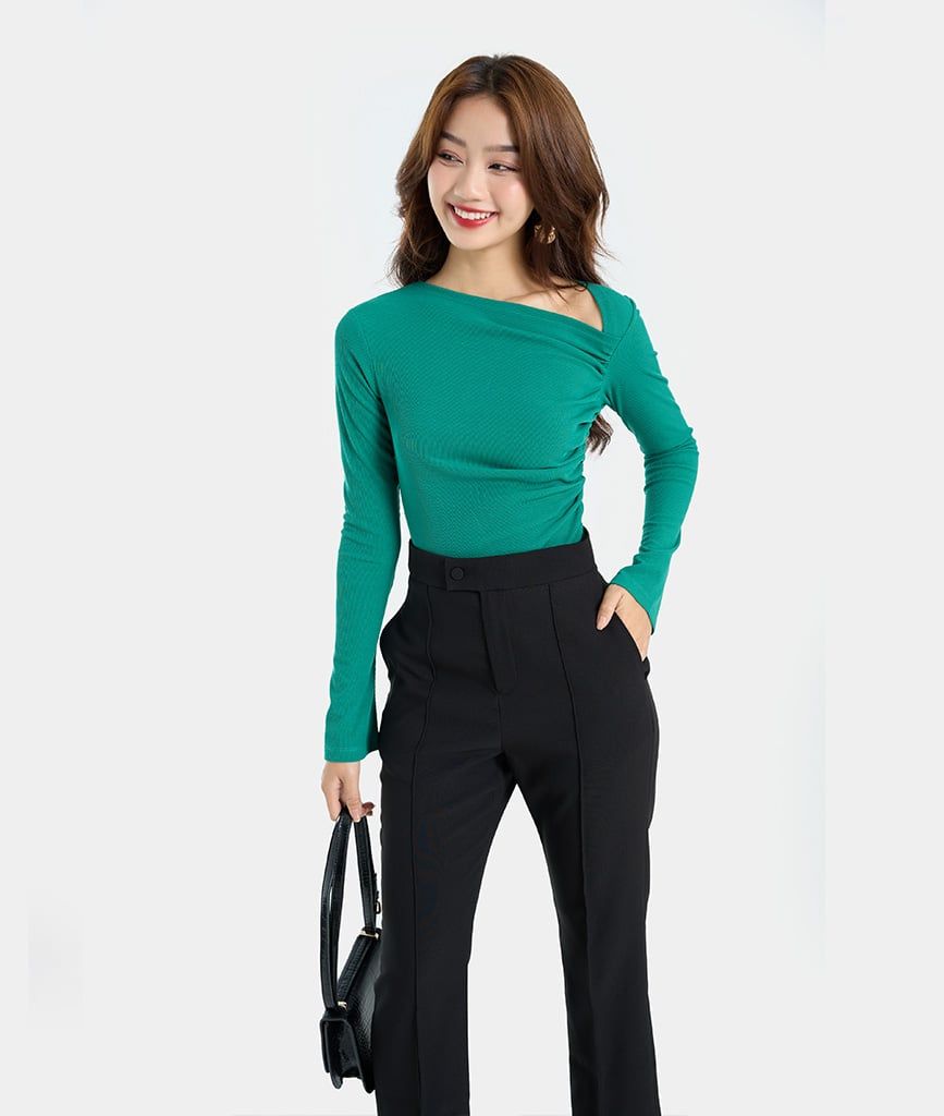 Áo thun lệch tà nhún eo