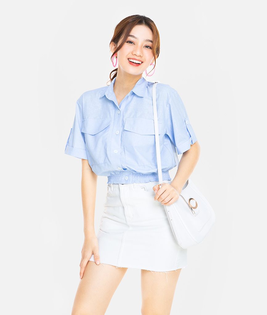 SƠMI CROP LINEN NGẮN TAY