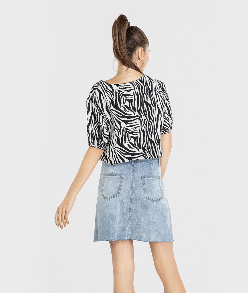 Váy A kaki jean mini