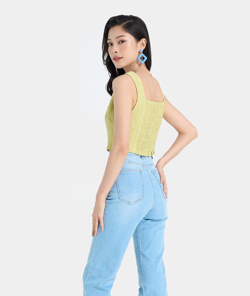 Quần jeans dài lưng cao ống côn