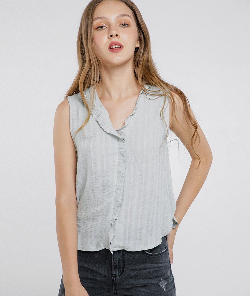Áo voan sát nách viền bèo nhí 100% Polyester SM1903026