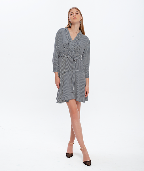 Đầm sơ mi thô vest cột eo