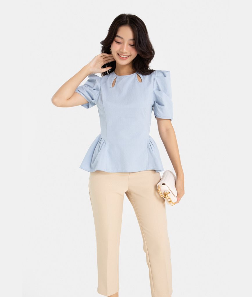 ÁO KIỂU TAY XẾP CỔ KHOÉT