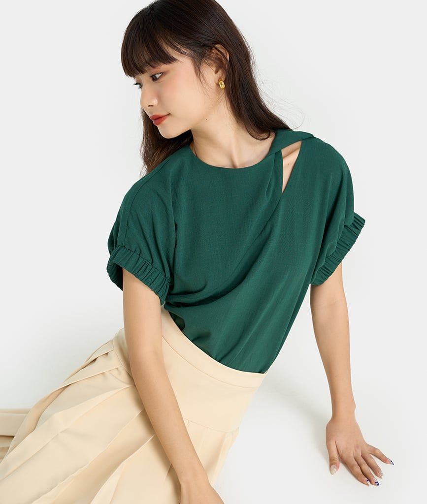 Áo kiểu xoắn vai tay thun