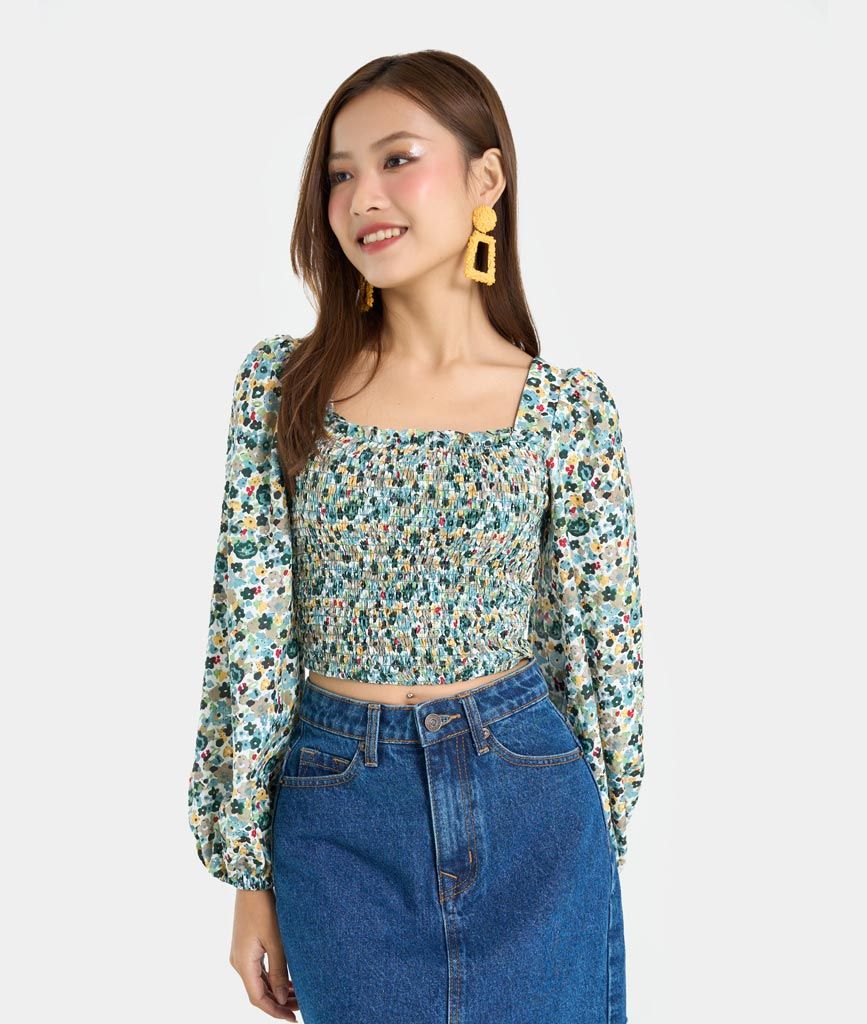ÁO CROP NHÚN THUN TAY DÀI