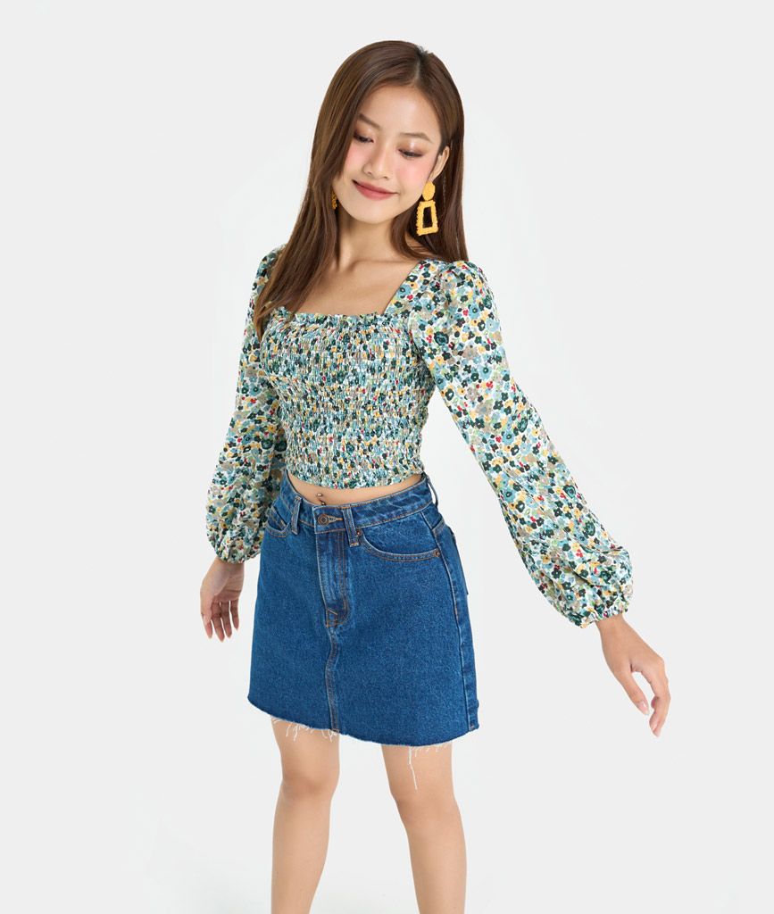 ÁO CROP NHÚN THUN TAY DÀI