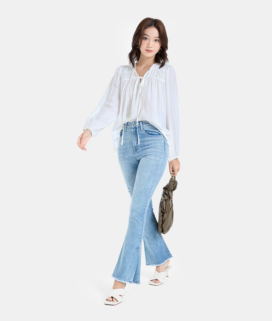 Quần dài jeans ống loa wax đùi