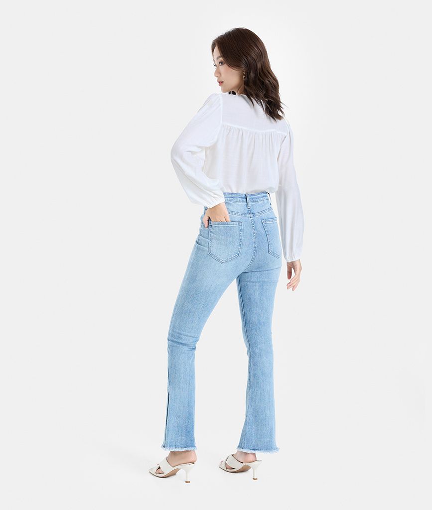 Quần dài jeans ống loa wax đùi