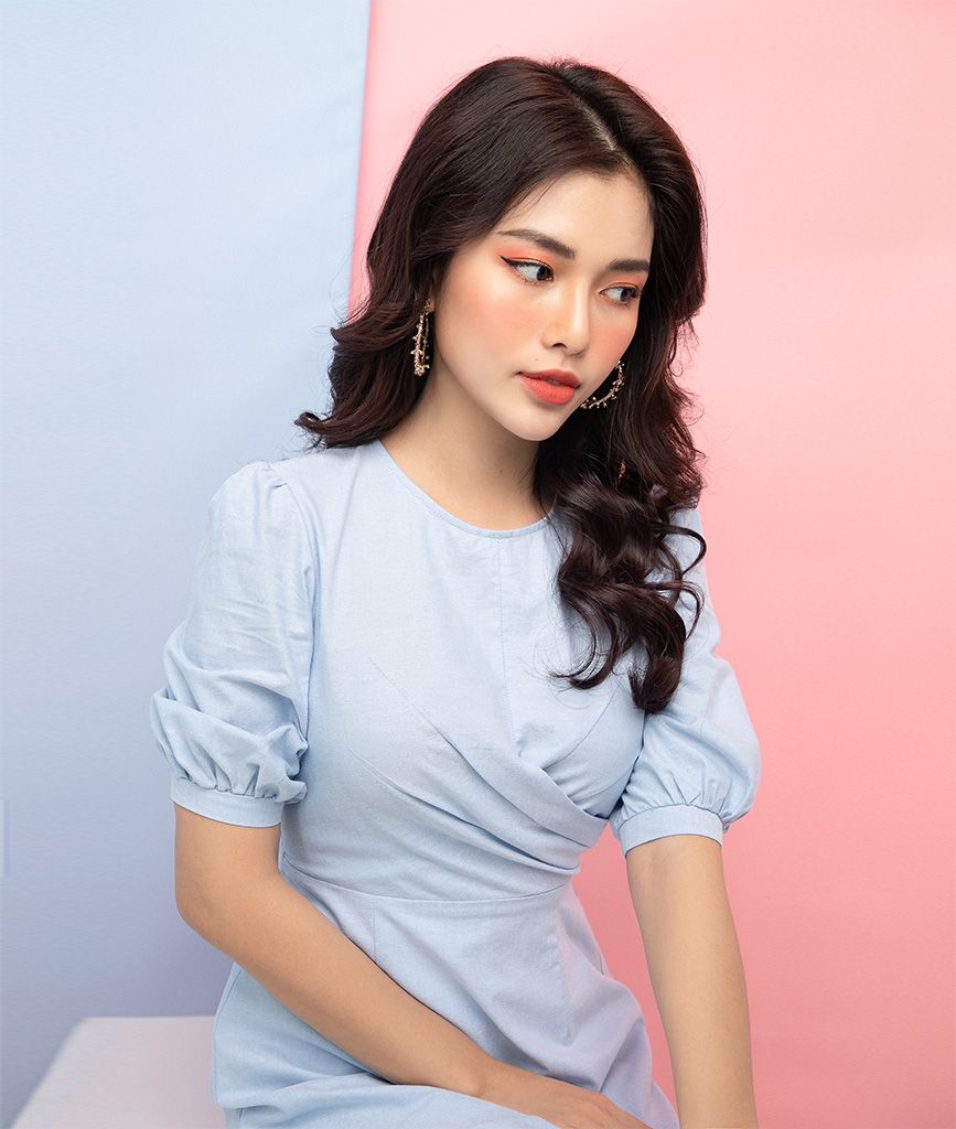 Đầm A vạt đắp xếp ply