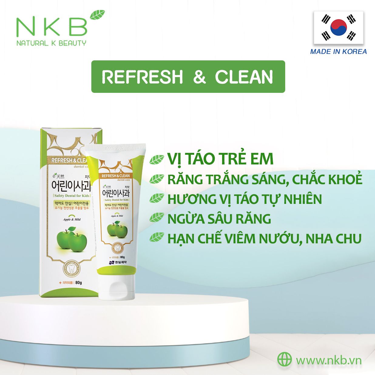  REFRESH & CLEAN APPLE TOOTHPASTE FOR KID - Kem Đánh Răng Vị Táo cho trẻ em 