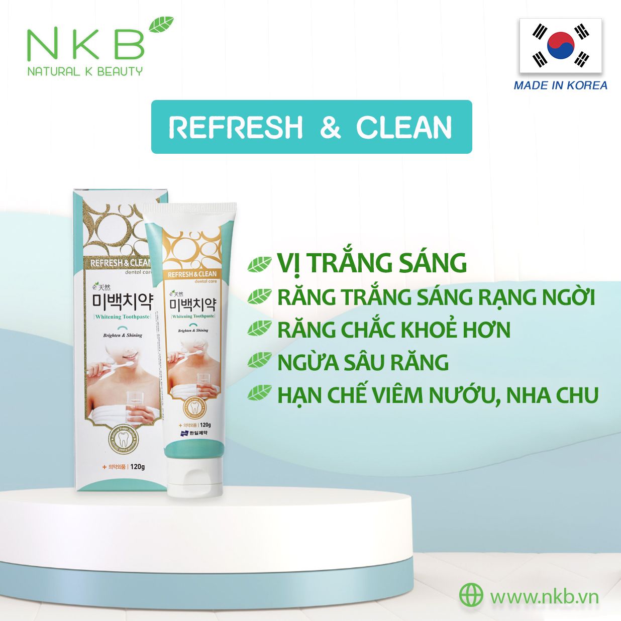  REFRESH & CLEAN WHITENING TOOTHPASTE - Kem Đánh Răng Trắng Sáng 