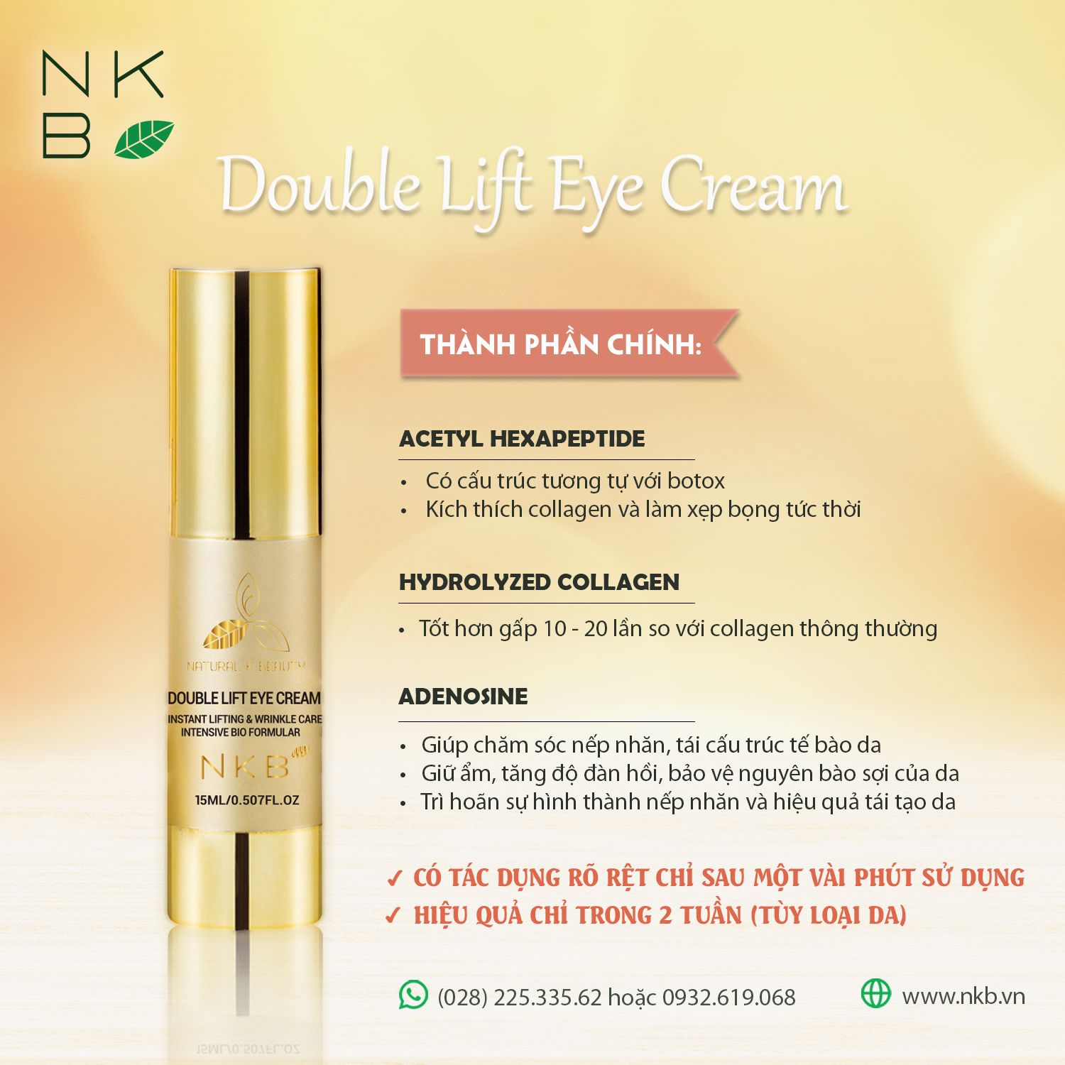  KEM BỌNG MẮT VÀ CHỐNG NHĂN DA, NÂNG CƠ NKB - NKB DOUBLE LIFT EYE CREAM 