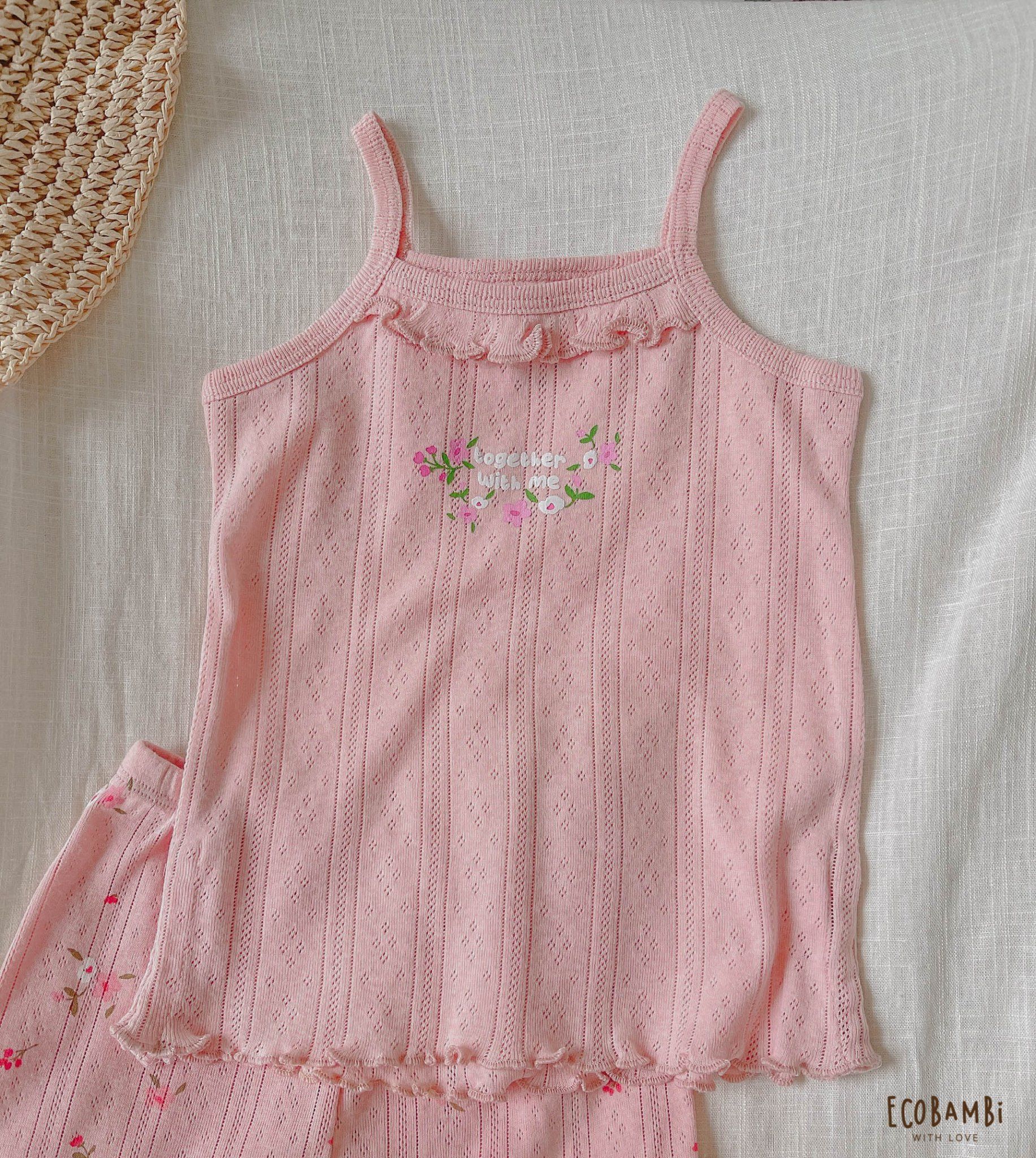 Bộ thun cotton 2 dây QUẦN LỬNG phong cách Hàn Quốc kiểu dệt jacquard in hoạ tiết Ecobambi