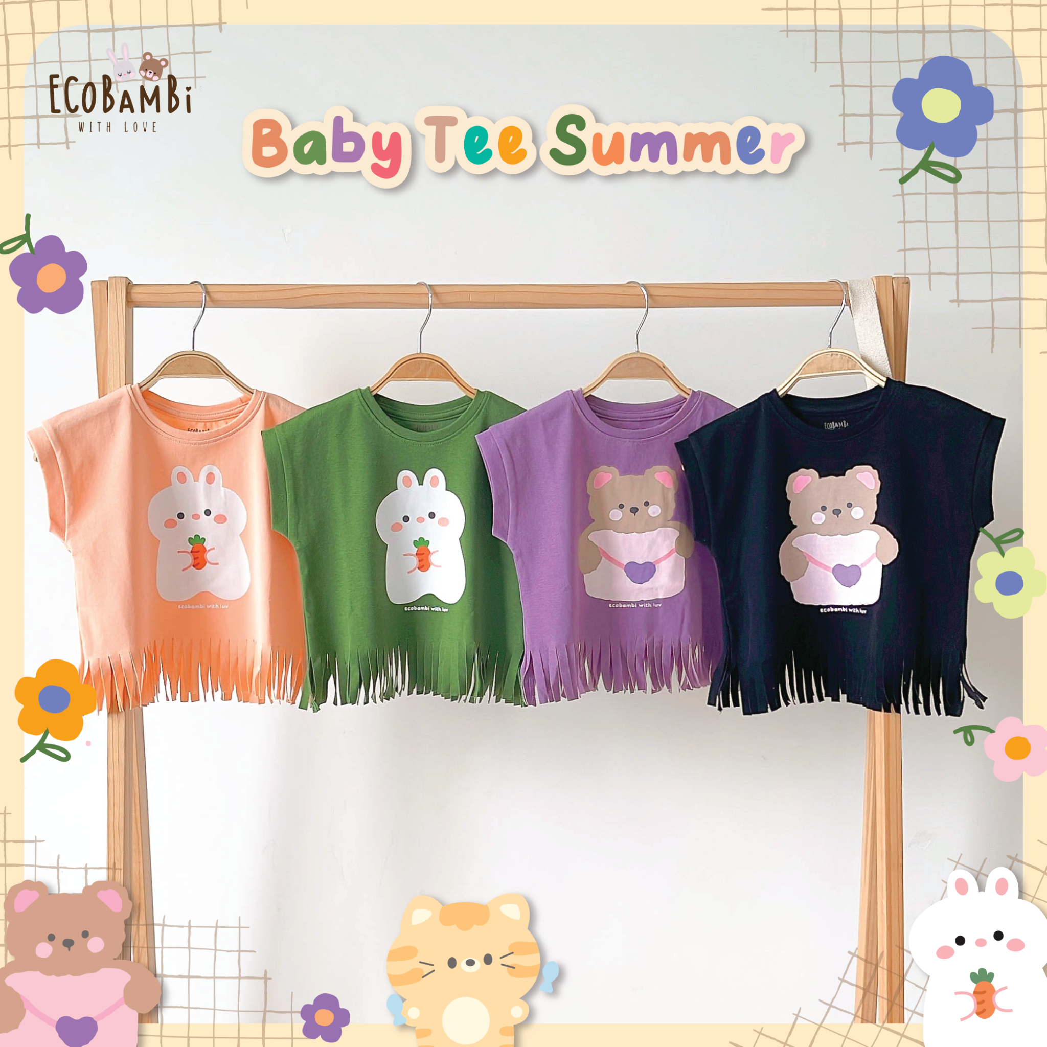 Áo thun croptop tua rua bé gái ECOBAMBI - 1008 - BB-23AOBG010