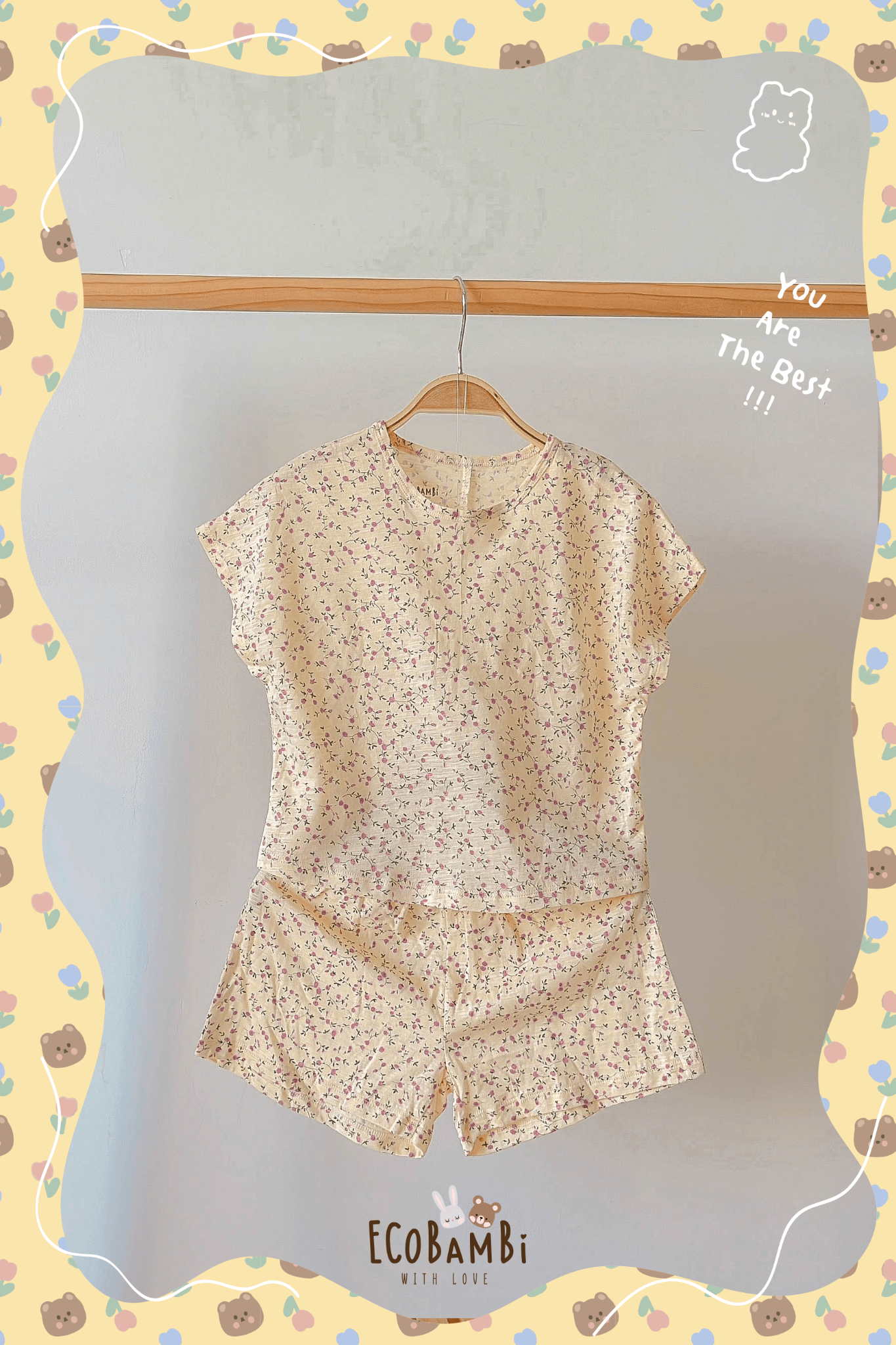 Bộ thun cotton TAY CÁNH DƠI - xẻ tà, quần short phong cách Hàn Quốc in hoa nhí dễ thương cho bé gái ECOBAMBI - BB-23BOBG003
