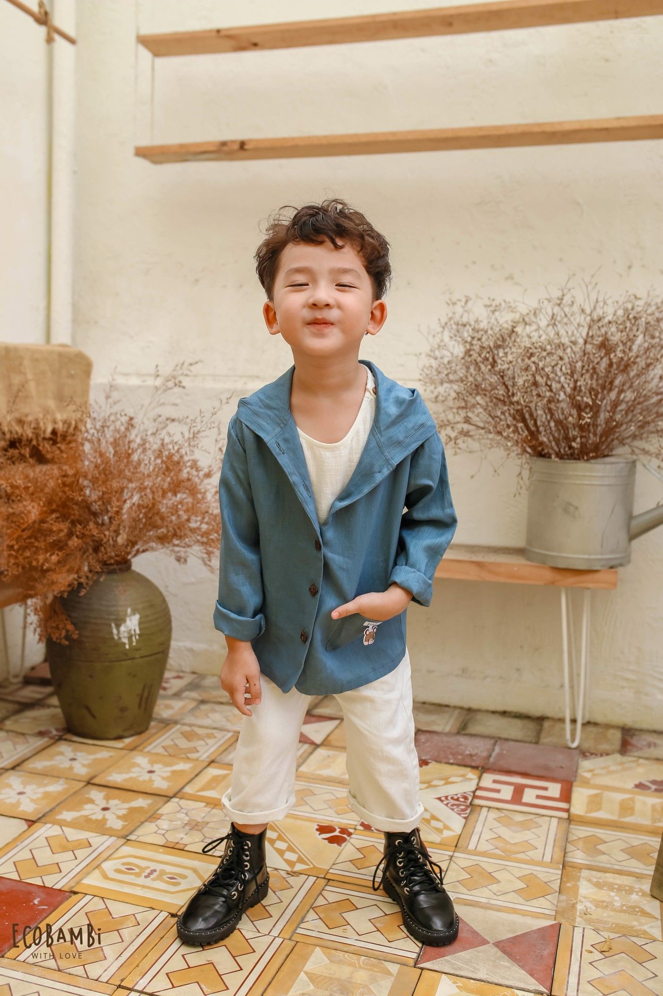 Áo khoác có nón linen unisex