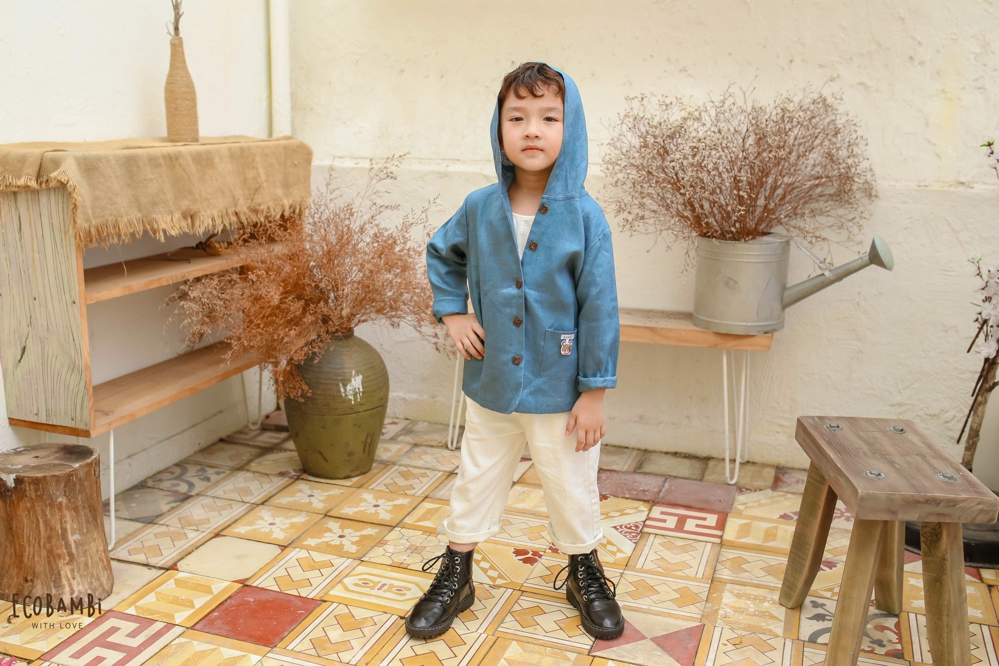 Áo khoác có nón linen unisex