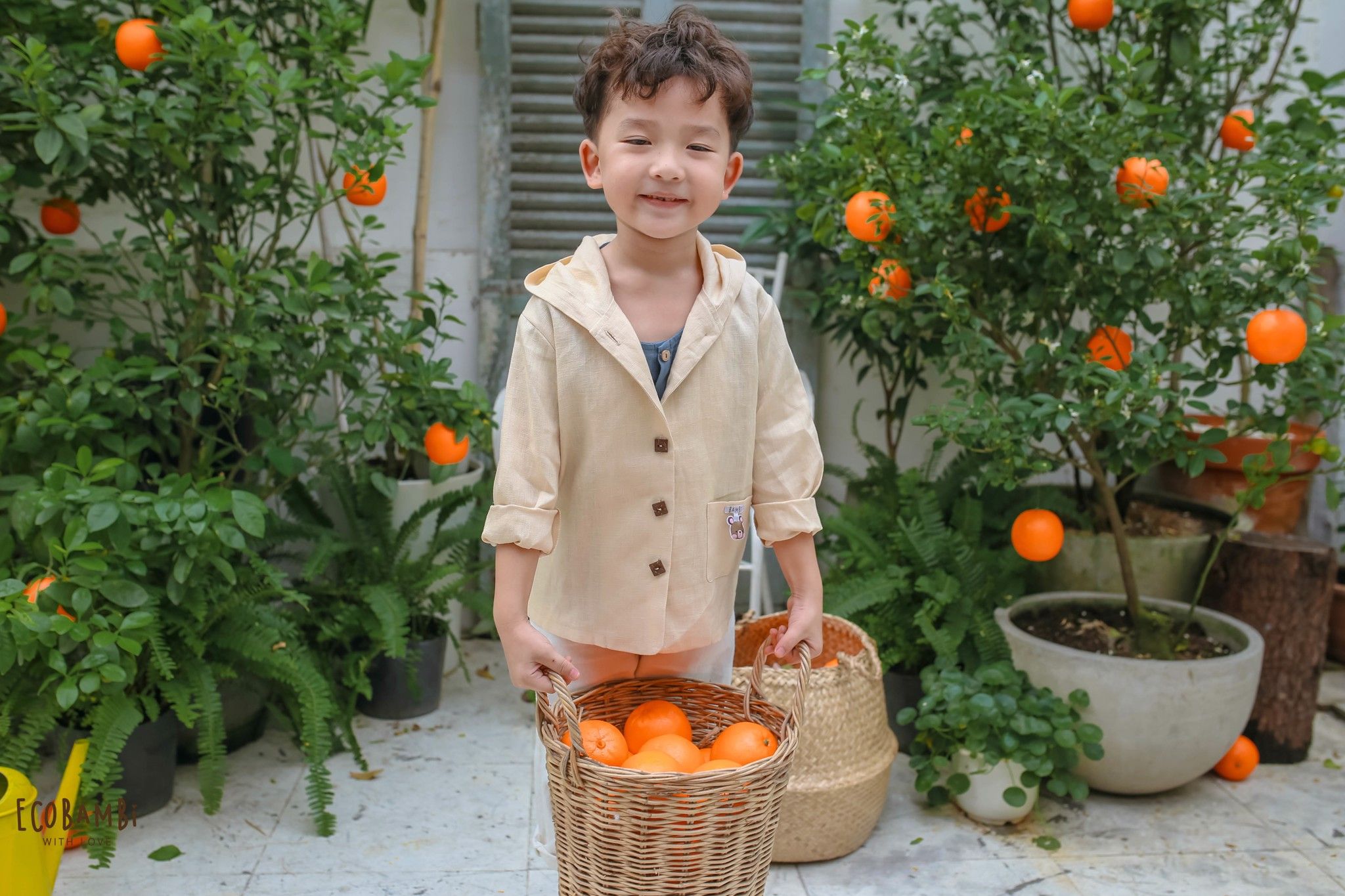 Áo khoác có nón linen unisex
