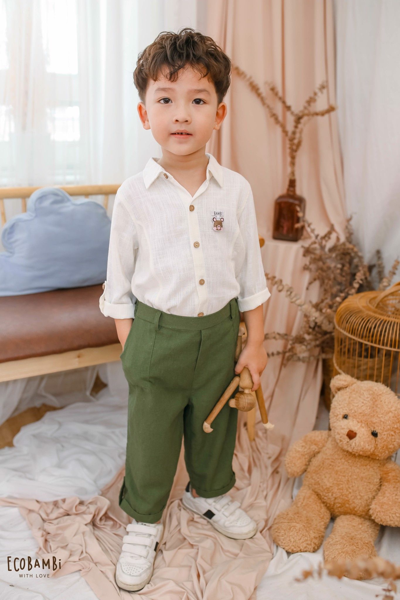 Áo sơ mi linen tay dài bé trai