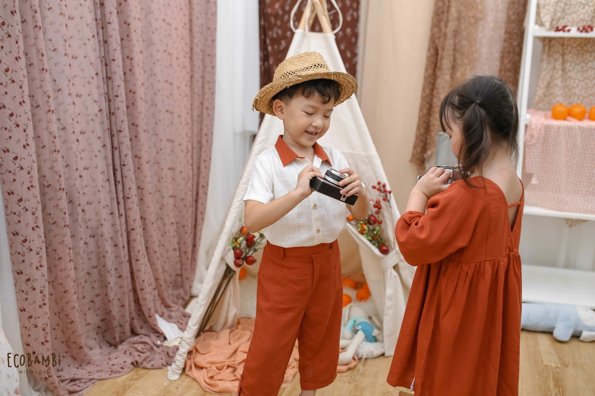 Áo sơ mi tay ngắn linen bé trai