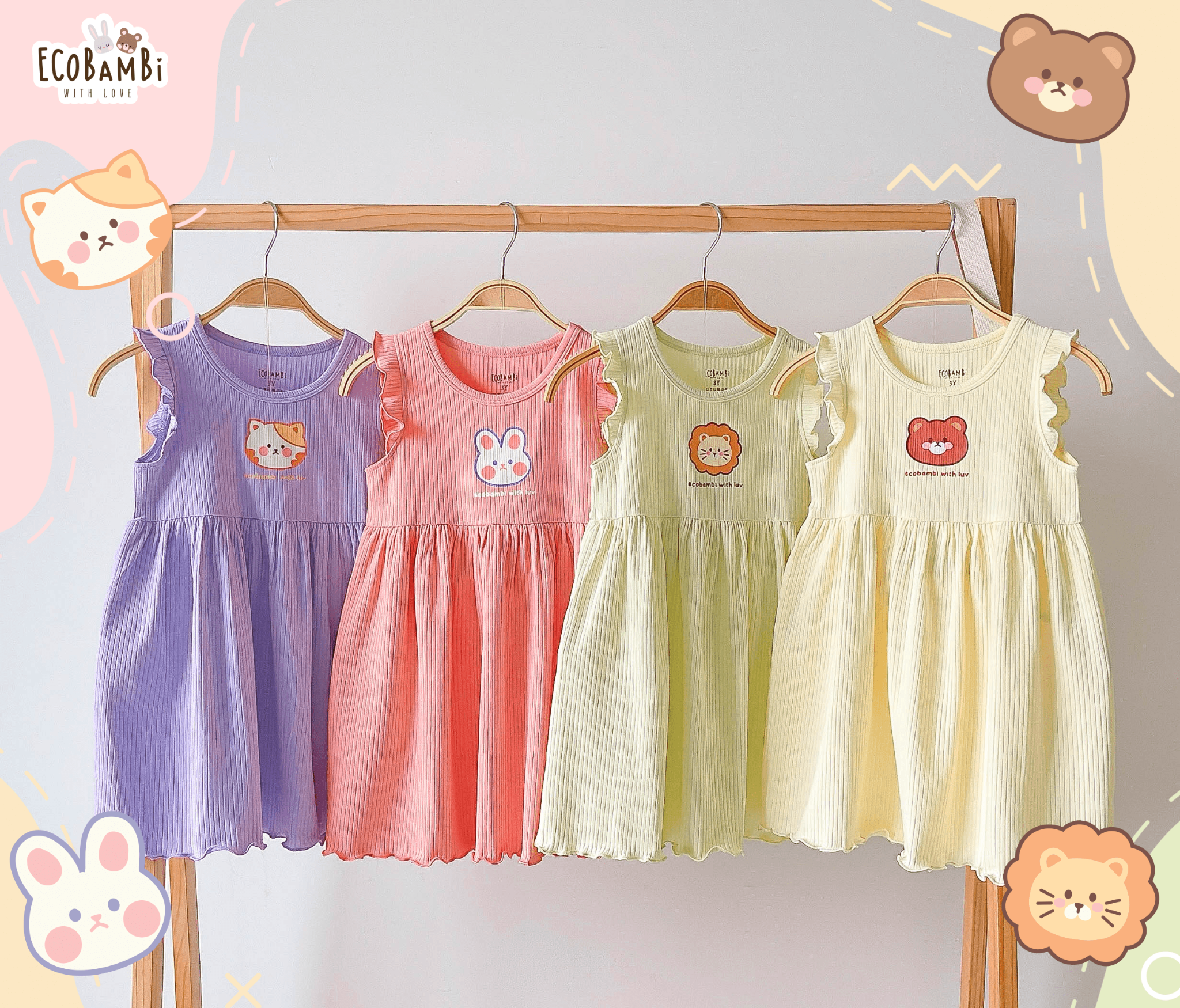 Đầm xoè cotton thun rib tay cánh tiên cho bé gái in họa tiết đáng yêu BB-23DAMBG012 - ECOBAMBI - 8935334001039