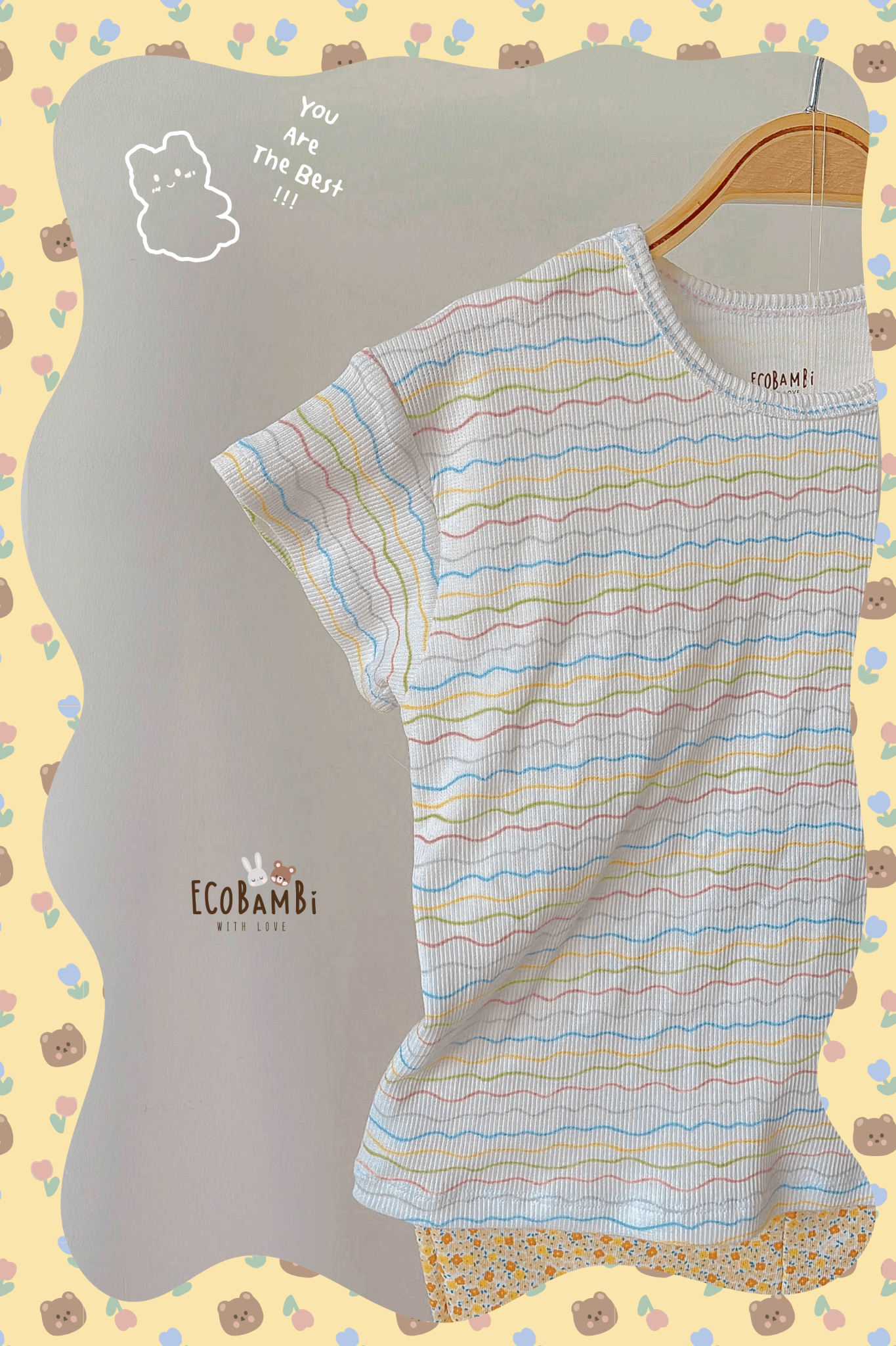 Bộ thun cotton tay ngắn, quần LỠ ỐNG LOE phong cách Hàn Quốc in hoạ tiết màu sắc dễ thương cho bé gái ECOBAMBI - BB-23BOBG004 - 8935334001213