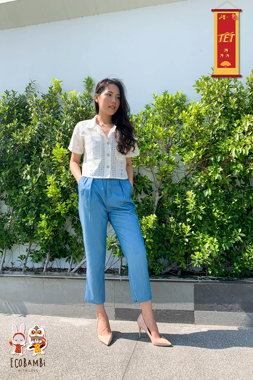 Quần baggy nữ tencel denim