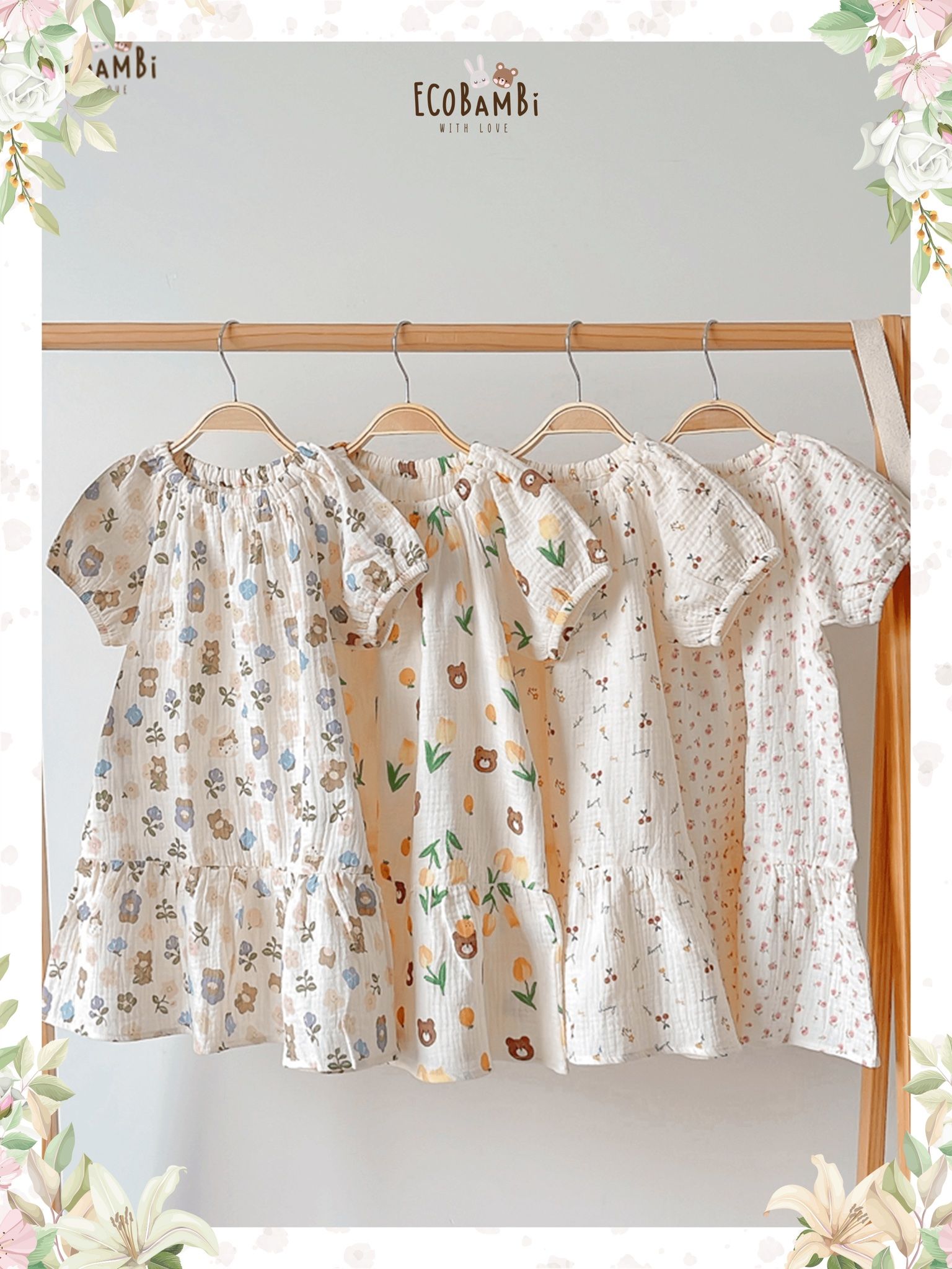 Đầm cotton muslin hoa cỏ mùa xuân dáng tay phồng - BB-23DAMBG002 - 8935334000148