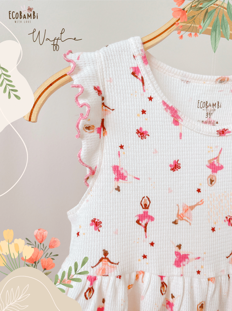 Đầm thun waffle tay cánh tiên cho bé gái - BB-23DAMBG041 - ECOBAMBI