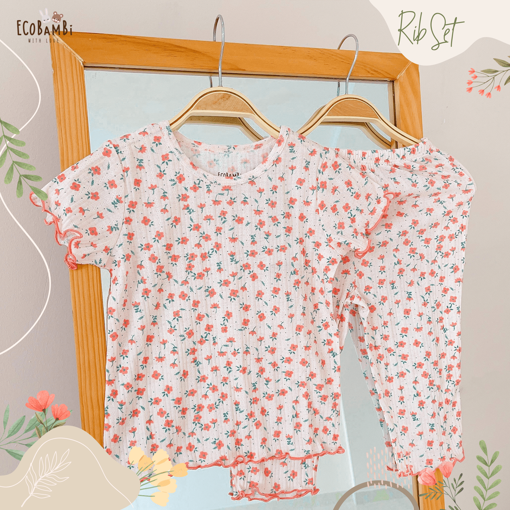 Bộ bé gái tay ngắn, quần lửng thun cotton jacquard in hoạ tiết hoa nhí dễ thương cho bé yêu BB-23BOBG026 - ECOBAMBI - 8935334001176