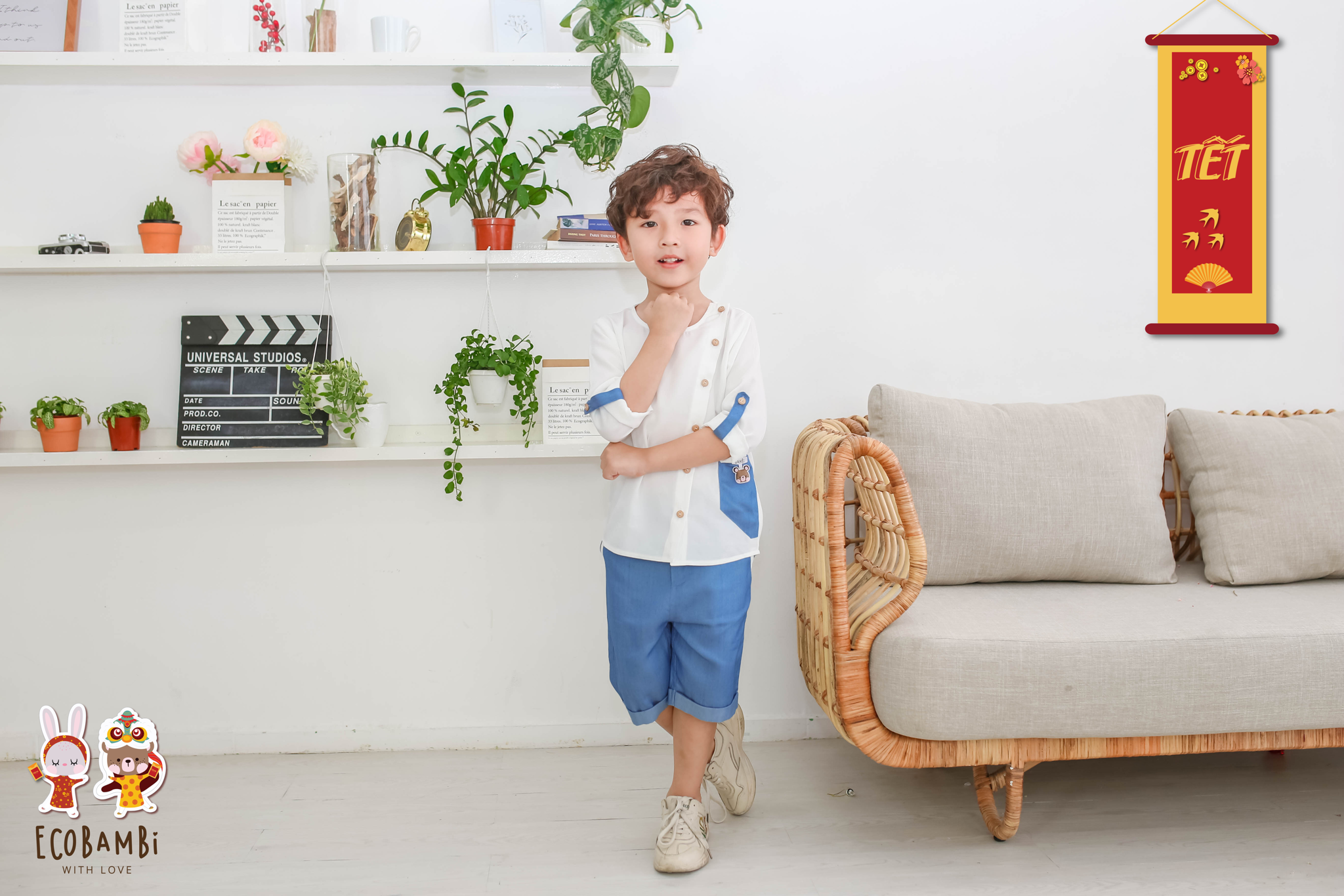 Áo sơ mi bé trai tay dài cổ tròn tencel