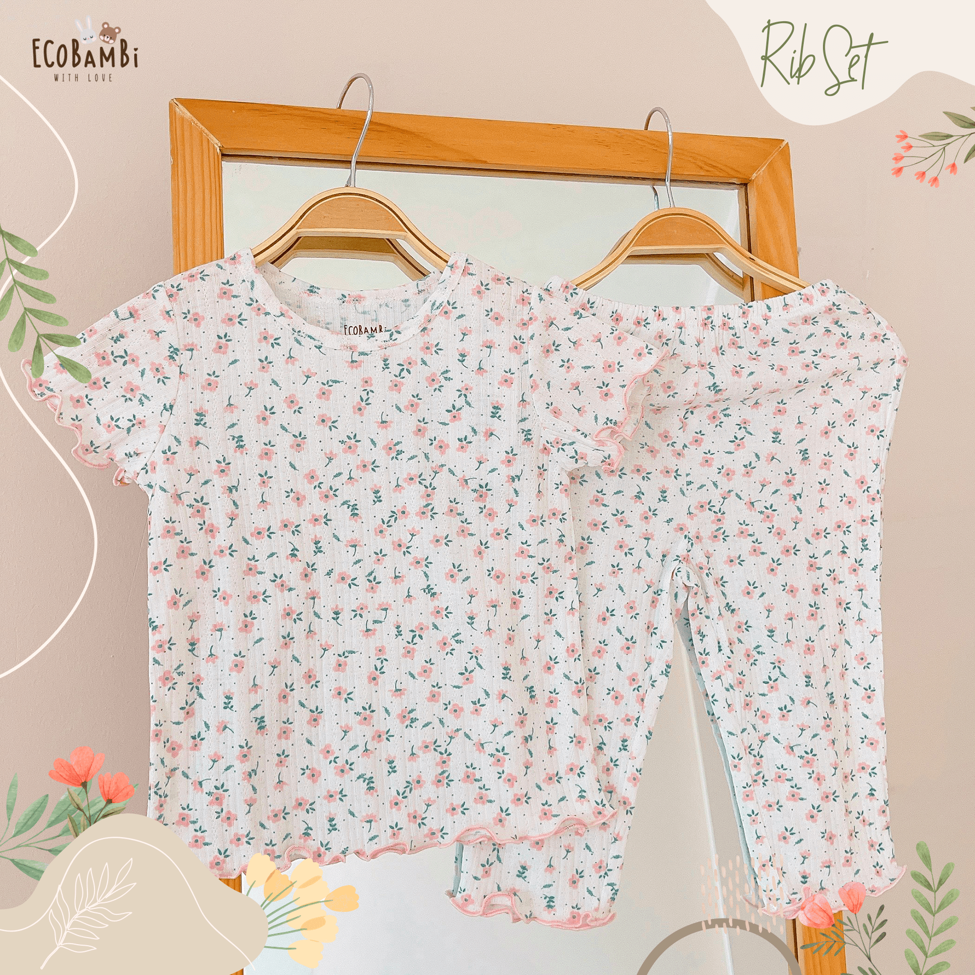 Bộ bé gái tay ngắn, quần lửng thun cotton jacquard in hoạ tiết hoa nhí dễ thương cho bé yêu BB-23BOBG026 - ECOBAMBI - 8935334001176