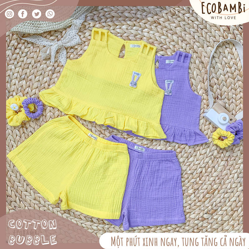 Set bé gái Baby Leaf cotton bubble